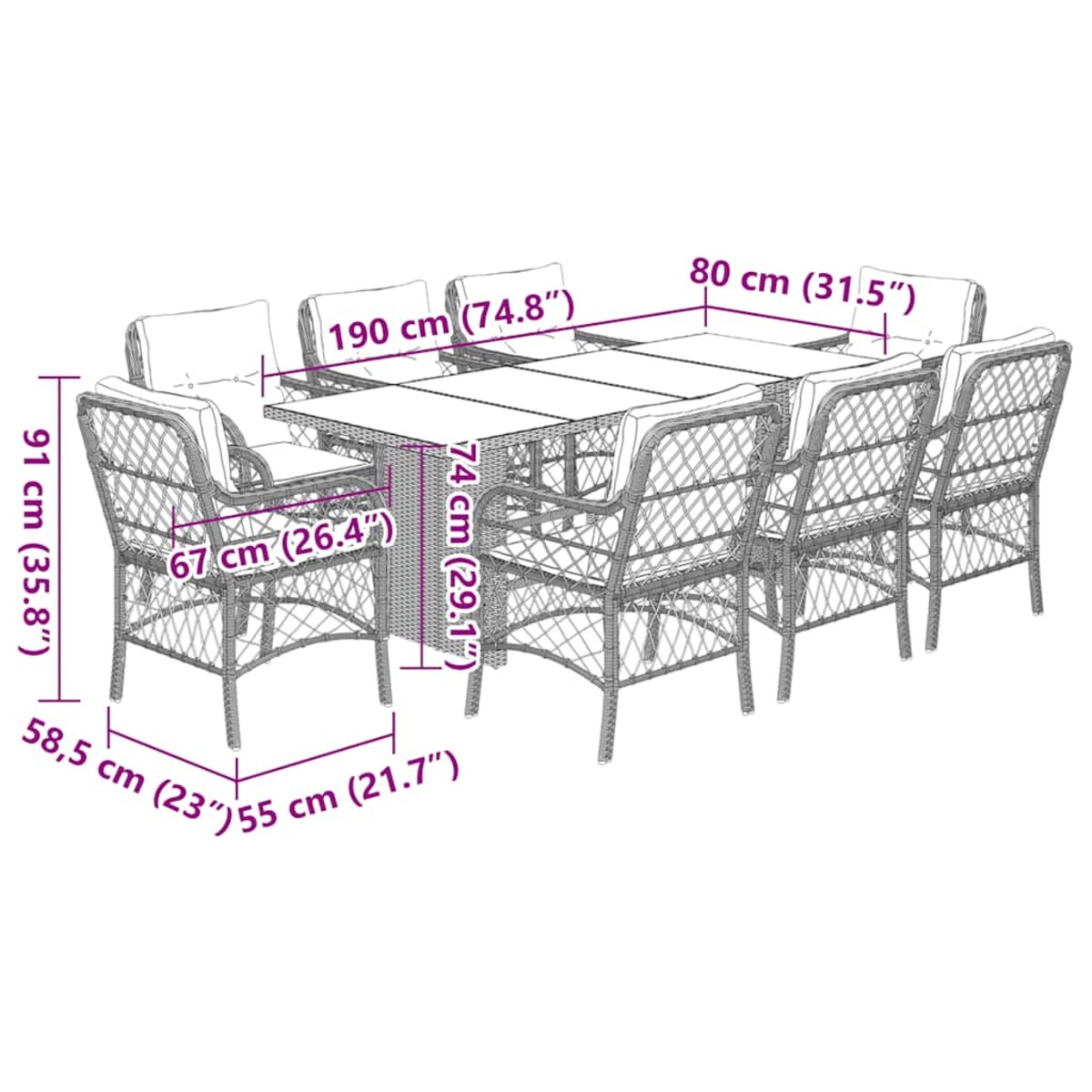 vidaXL 9-cz. zestaw mebli ogrodowych z poduszkami, jasnoszary