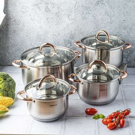 Zestaw garnków stalowych 8 ele. garnki na indukcję komplet Rosegold KINGHOFF