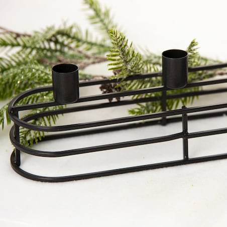 Świecznik Podstawka Na Świeczki Stojak Potrójny Metalowy Czarny 30X8 Cm