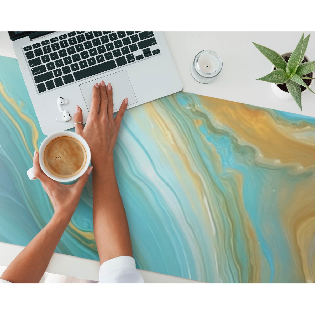 Turkusowa mata na biurko Abstrakcyjne fale, 120x60 cm