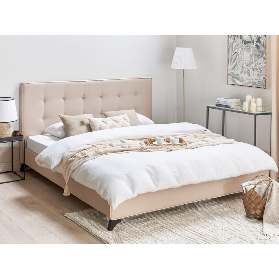 Łóżko tapicerowane 180 x 200 cm beżowe AMBASSADOR
