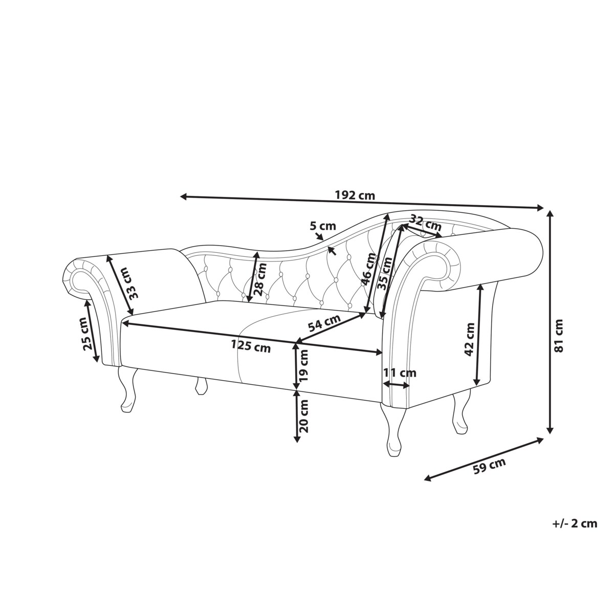 Szezlong welurowy prawostronny czarny LATTES II