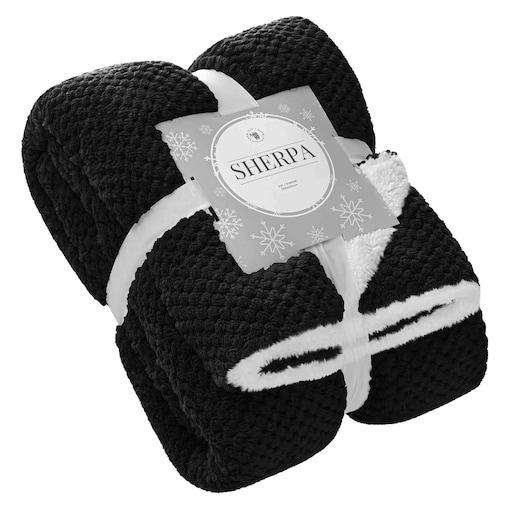 Czarny Koc Z Mikrofibry Baranek 150x200 Sherpa