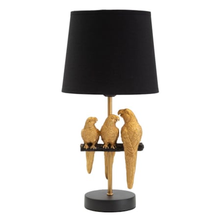 Lampa stołowa Parrots, kolor czarny i złoty, żelazo, PVC i poliester, 20 x 20 x 39 cm, 1 x E27, do salonu i sypialni, Mauro Ferretti