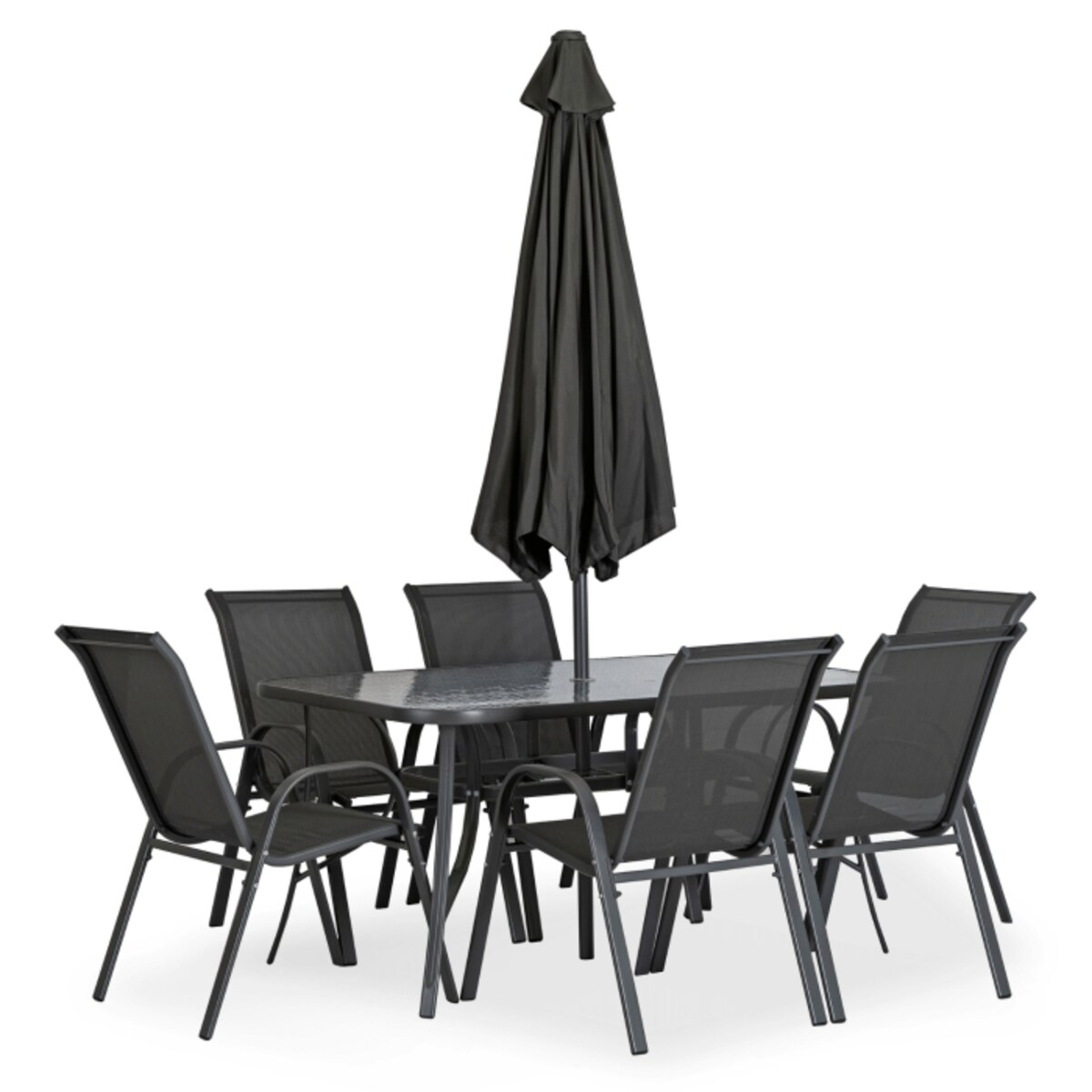 Zestaw Mebli Ogrodowych Stół 6x Krzesło Parasol Na Taras Ogród NEBRASKA
