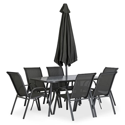 Zestaw Mebli Ogrodowych Stół 6x Krzesło Parasol Na Taras Ogród NEBRASKA