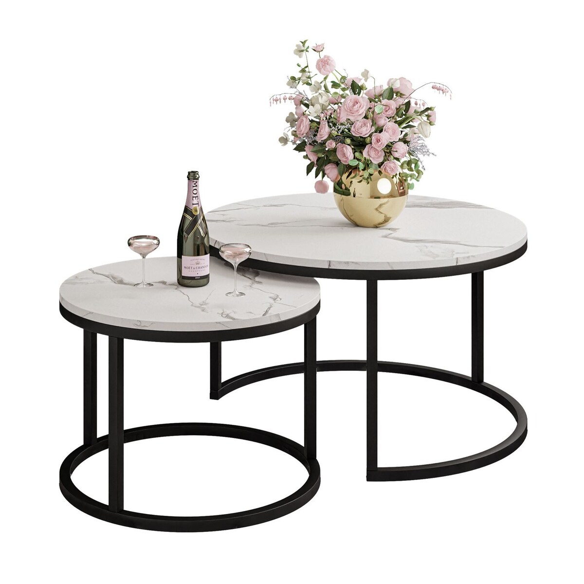 Stolik kawowy CORRIE 2w1 czarny biały marmur