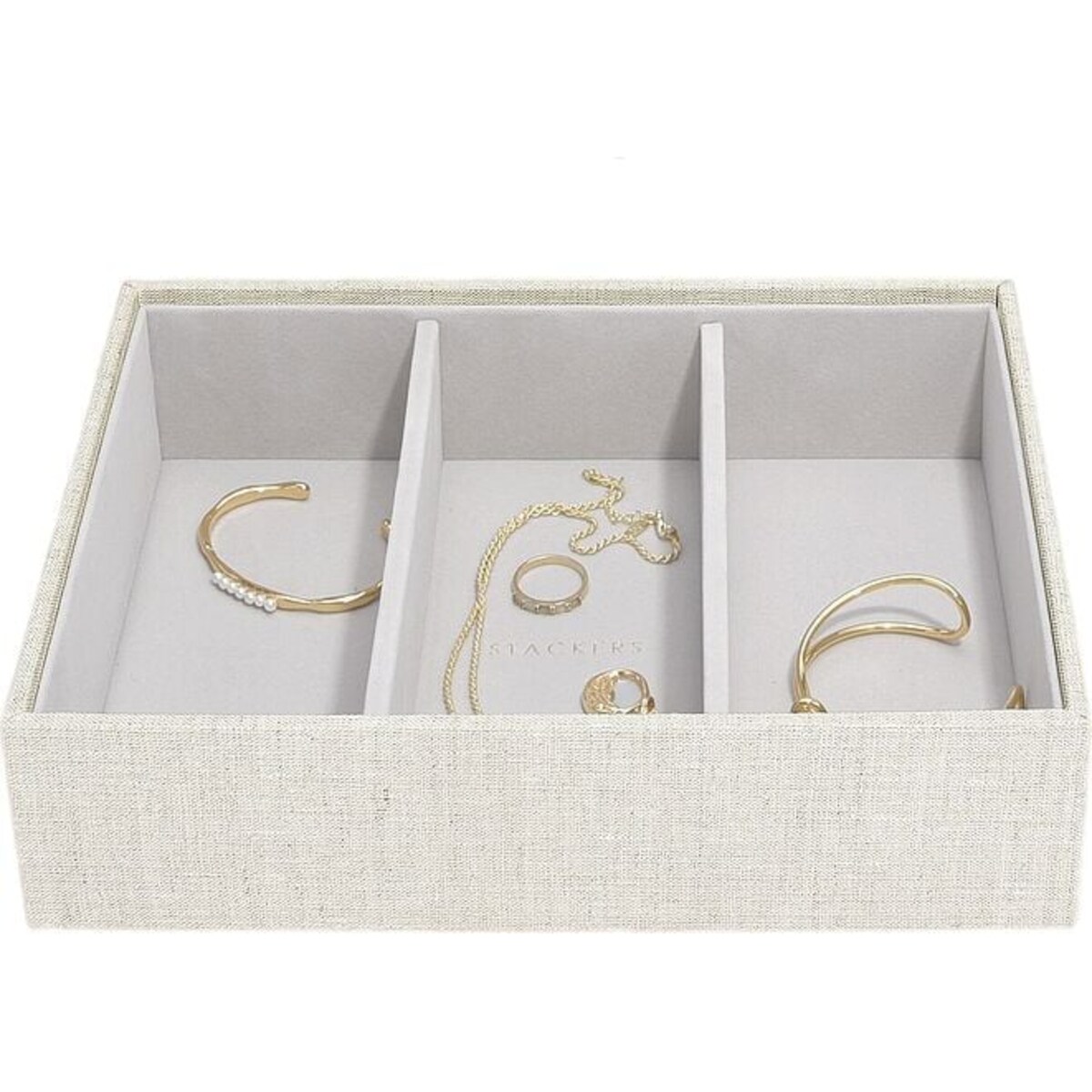 Szkatułka na biżuterię Stackers 3 komorowa classic jasnobeżowa lniana