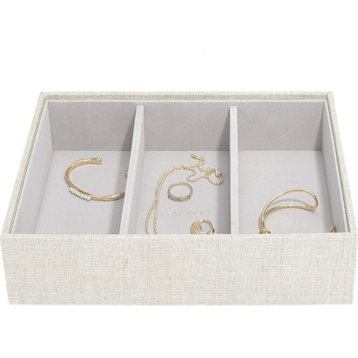 Szkatułka na biżuterię Stackers 3 komorowa classic jasnobeżowa lniana