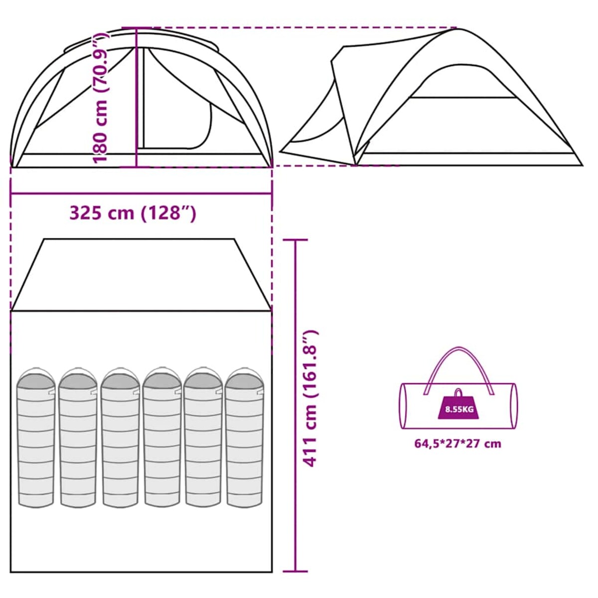 vidaXL Namiot rodzinny, 6-os., tunelowy, zielony, wodoszczelny