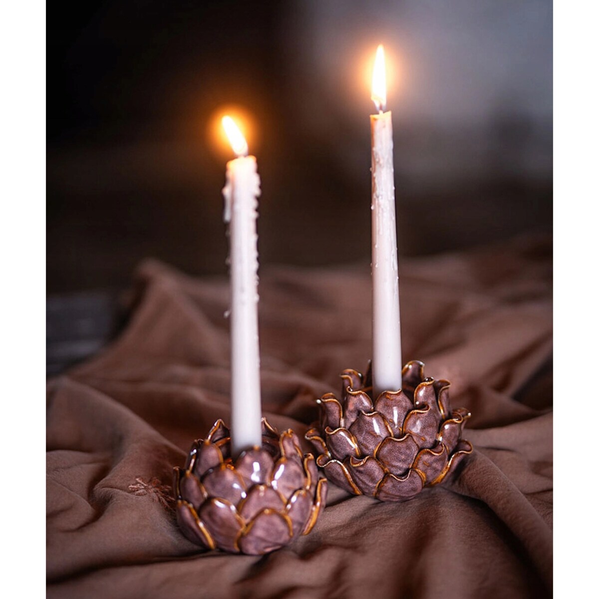 ŚWIECZNIK 2w1 TEALIGHT KANDELABR BOHO LOFT RÓŻOWY CERAMICZNY NA 1 ŚWIECĘ