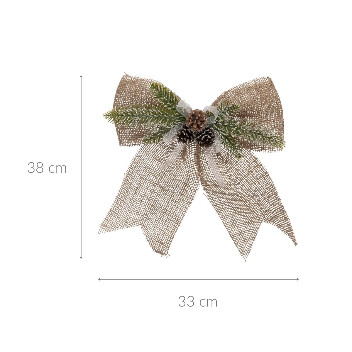 Jutowa kokarda z gałązką i szyszkami, 33 x 38 cm
