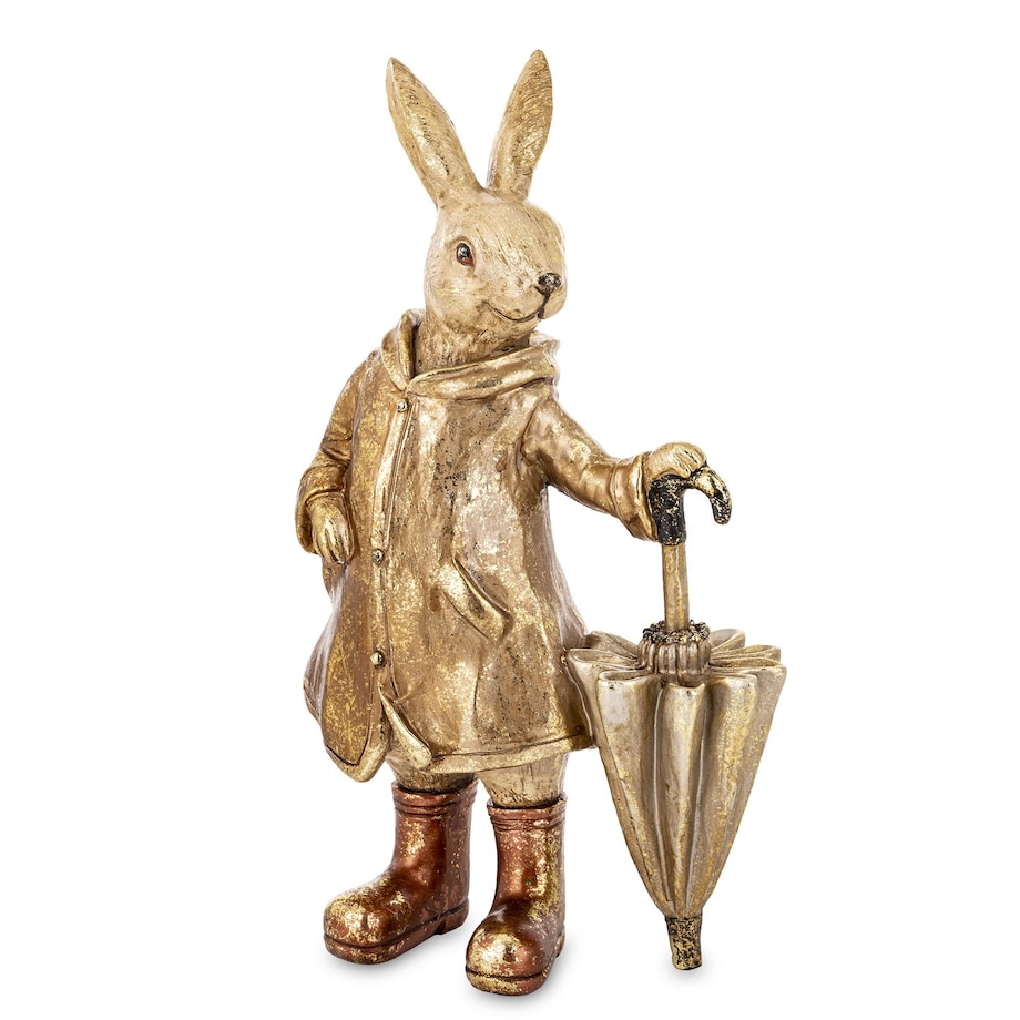 Dekoracja - królik z parasolem 32,5x19x11 cm MALJUNA w złotym płaszczu