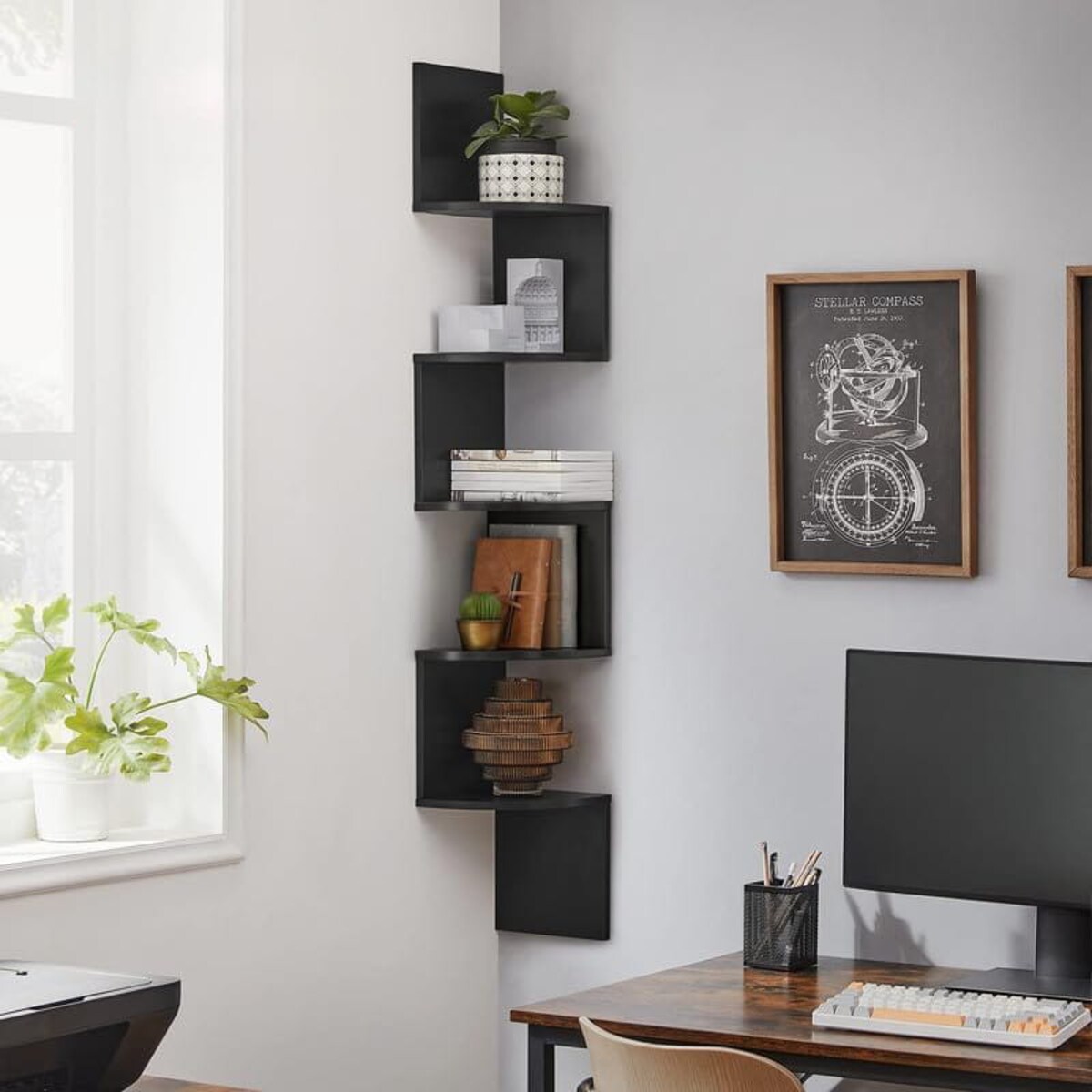 Regał Narożny Półka Na Ksiązki Do Pokoju Salonu Gabinetu Kuchni Czarny