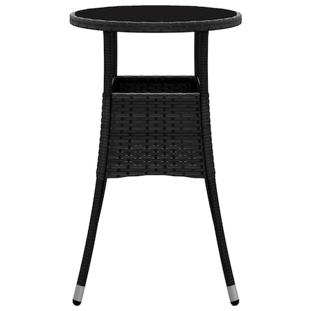 vidaXL Stolik ogrodowy, Ø60x75 cm, szkło hartowane i rattan PE, czarny
