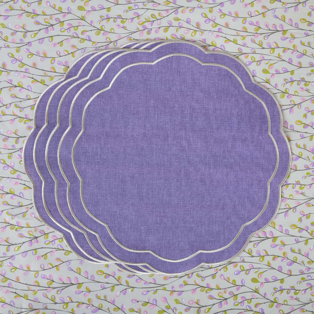 Haftowane podkładki Purple Petali - 6 sztuk