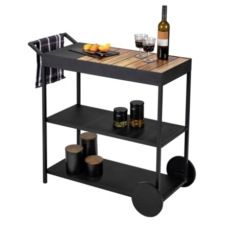 Wózek barek na kółkach metal i drewno akacji