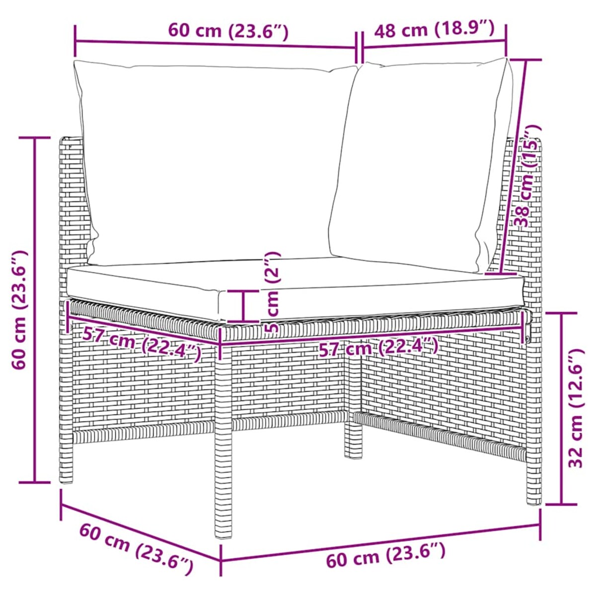 vidaXL Narożna sofa modułowa z poduszką, polirattan, czarna