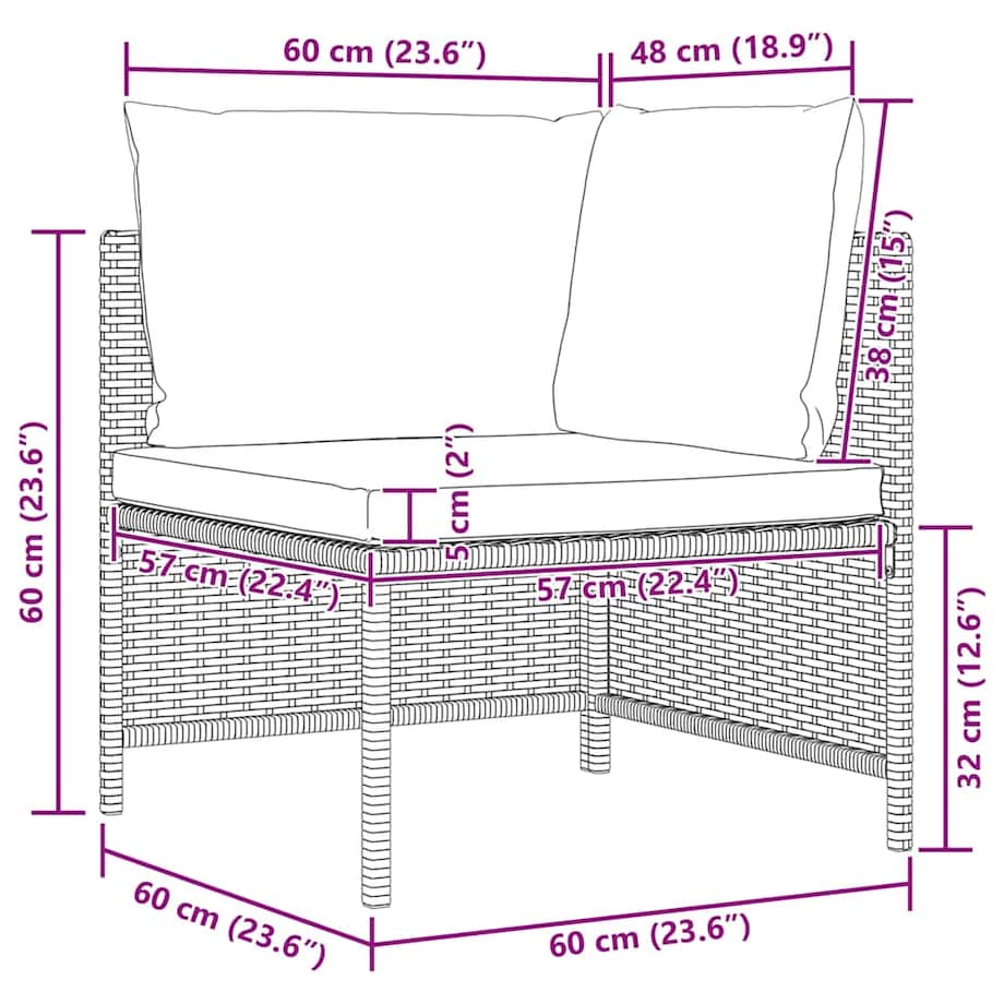 vidaXL Narożna sofa modułowa z poduszką, polirattan, czarna