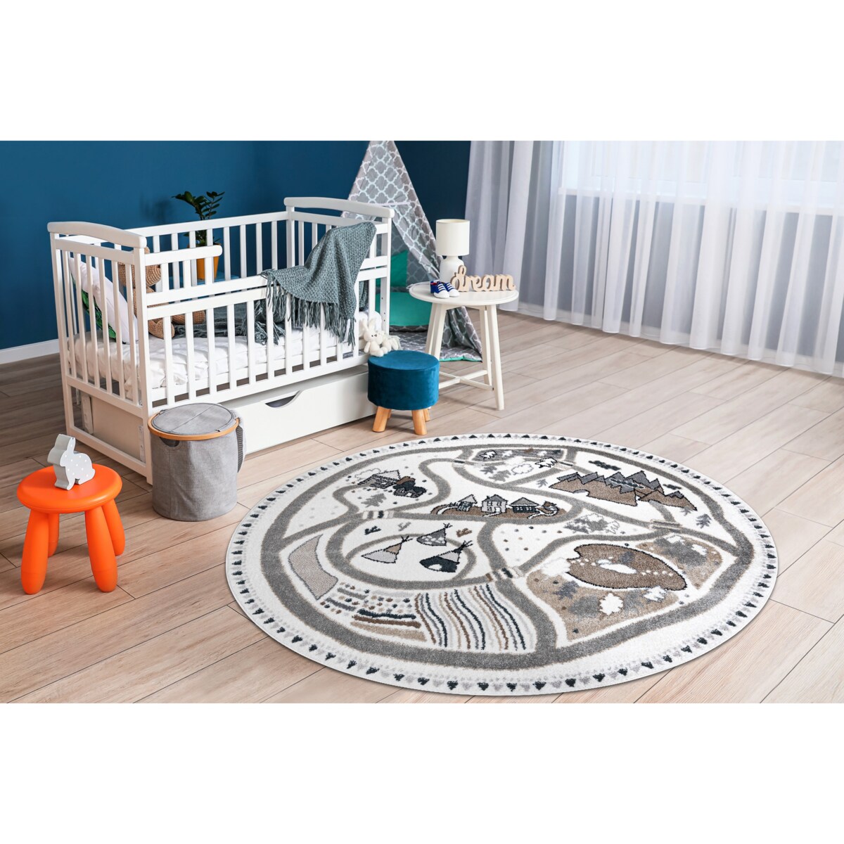 Dywan FUN Land dla dzieci, wioska, uliczki, koło 140 cm