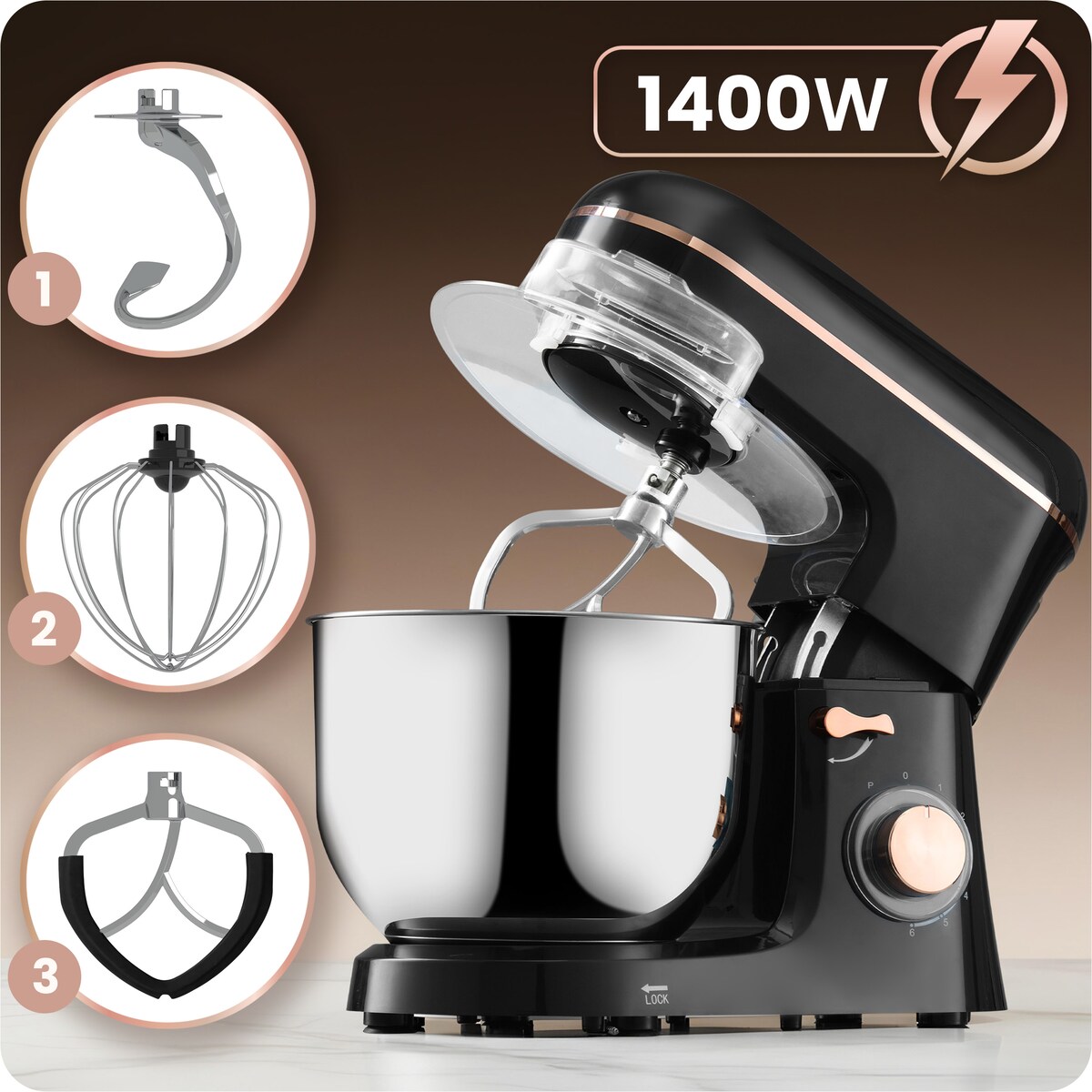 Robot kuchenny planetarny mikser Berdsen 1400W 6l czarno-złoty 375601