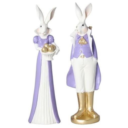 Dekoracja - para królików 39,5x8,5x7 cm RAFFINATO lawendowa