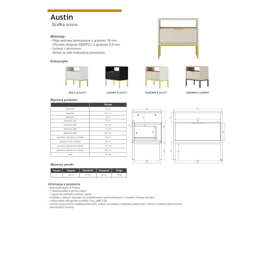 Szafka nocna Austin kaszmir & czarna