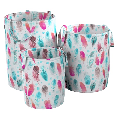 Kosz na zabawki Tobi, różowe i turkusowe piórka, 40x50cm, Magic Collection