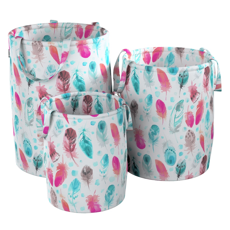 Kosz na zabawki Tobi, różowe i turkusowe piórka, 40x50cm, Magic Collection