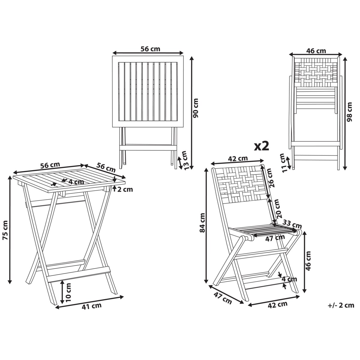 Zestaw mebli balkonowych CONIOLO Drewno akacjowe Brązowy/ czarny