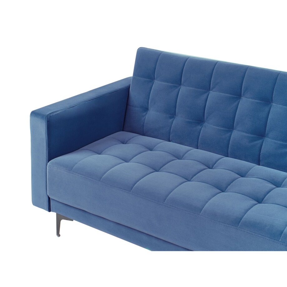 Sofa lewostronna rozkładana welurowa niebieska ABERDEEN