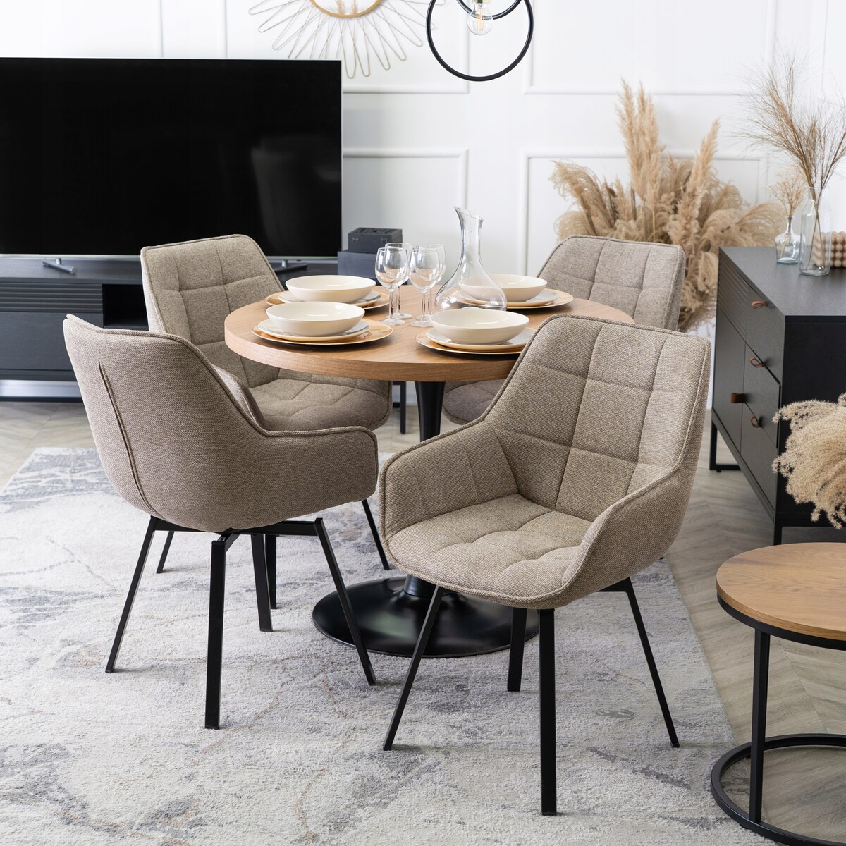 Krzesło Tapicerowane Do Jadalni Kuchni Salonu Obrotowe 360 Beżowe LUNA 2