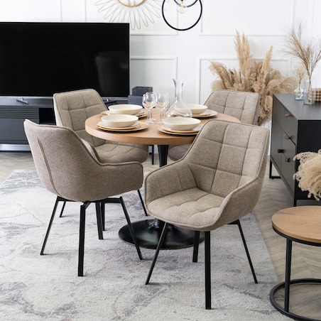 Krzesło Tapicerowane Do Jadalni Kuchni Salonu Obrotowe 360 Beżowe LUNA 2