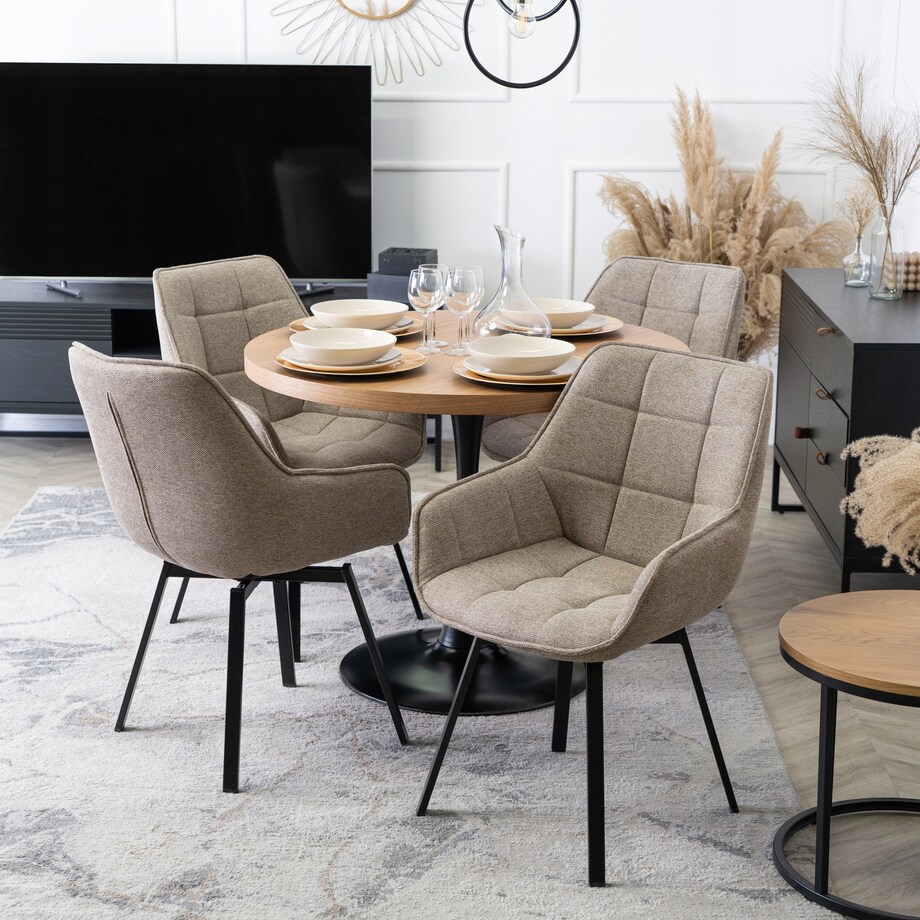 Krzesło Tapicerowane Do Jadalni Kuchni Salonu Obrotowe 360 Beżowe LUNA 2