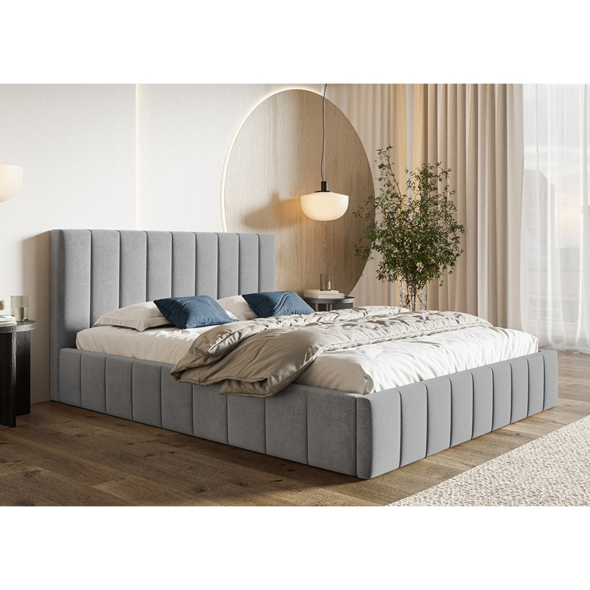 Łóżko tapicerowane 140x200 OLDO 10 z pojemnikiem- szare