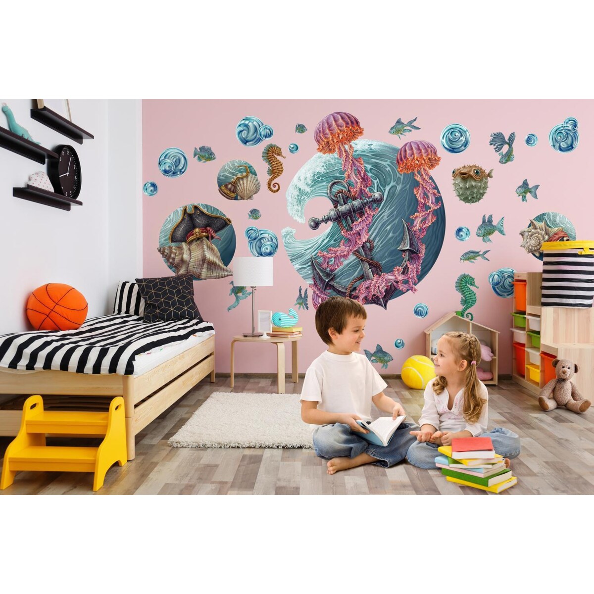 Zestaw naklejek na ścianę, Podwodny świat meduzy, 60cm