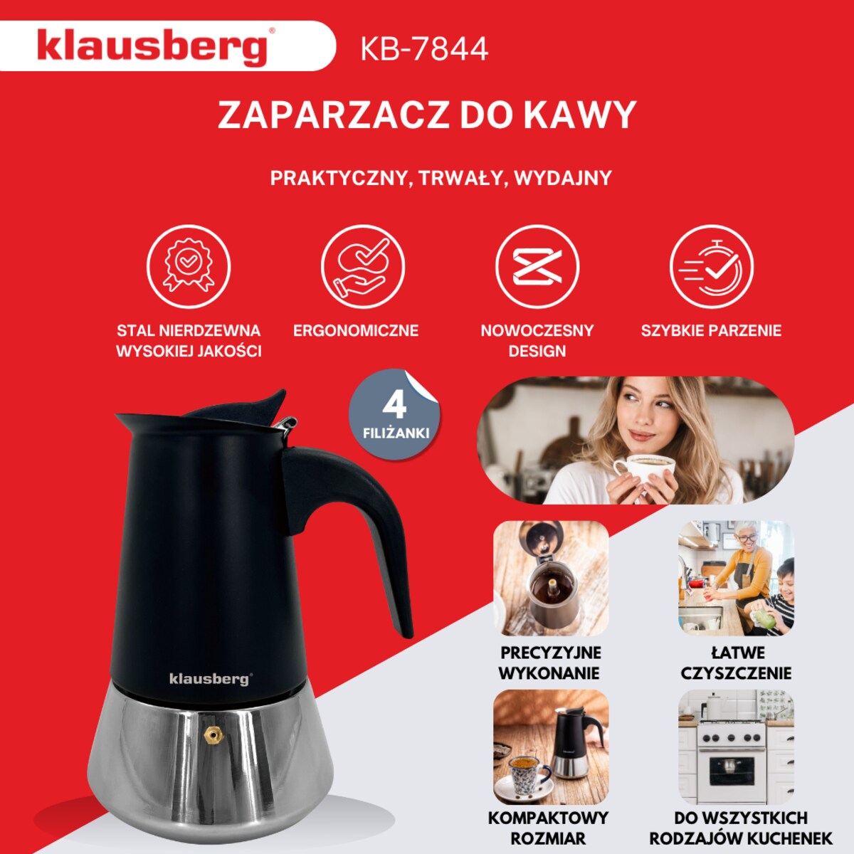Kawiarka espresso kafeterka ciśnieniowa KLAUSBERG 200ml 3 filiżanki