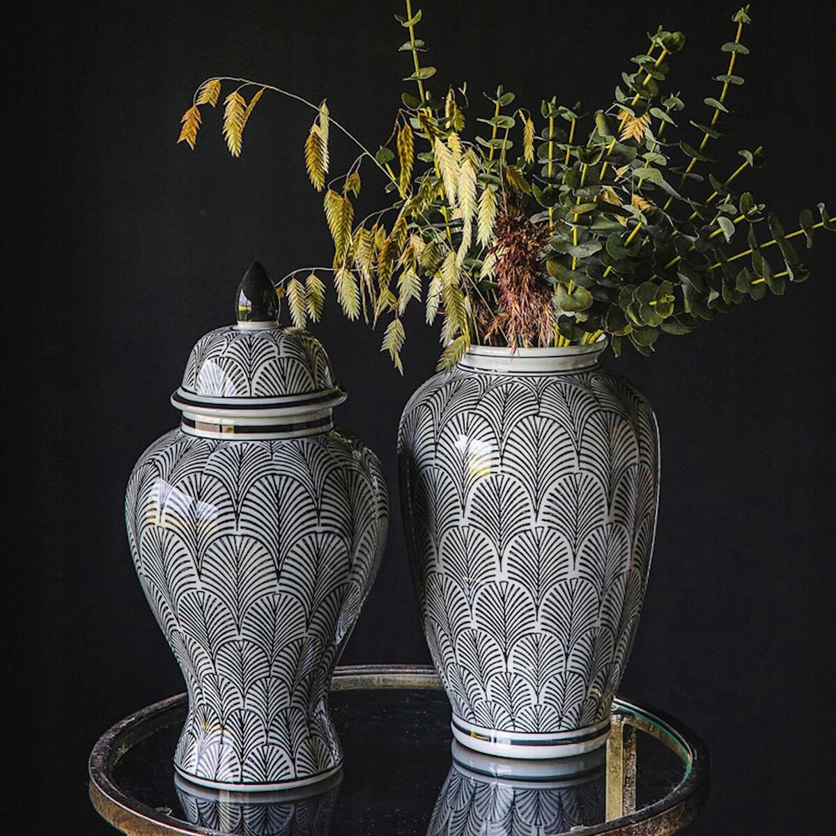 WAZON NA KWIATY BUKIET CERAMICZNY BIAŁY CZARNY DUŻY DO DOMU SALONU 30cm