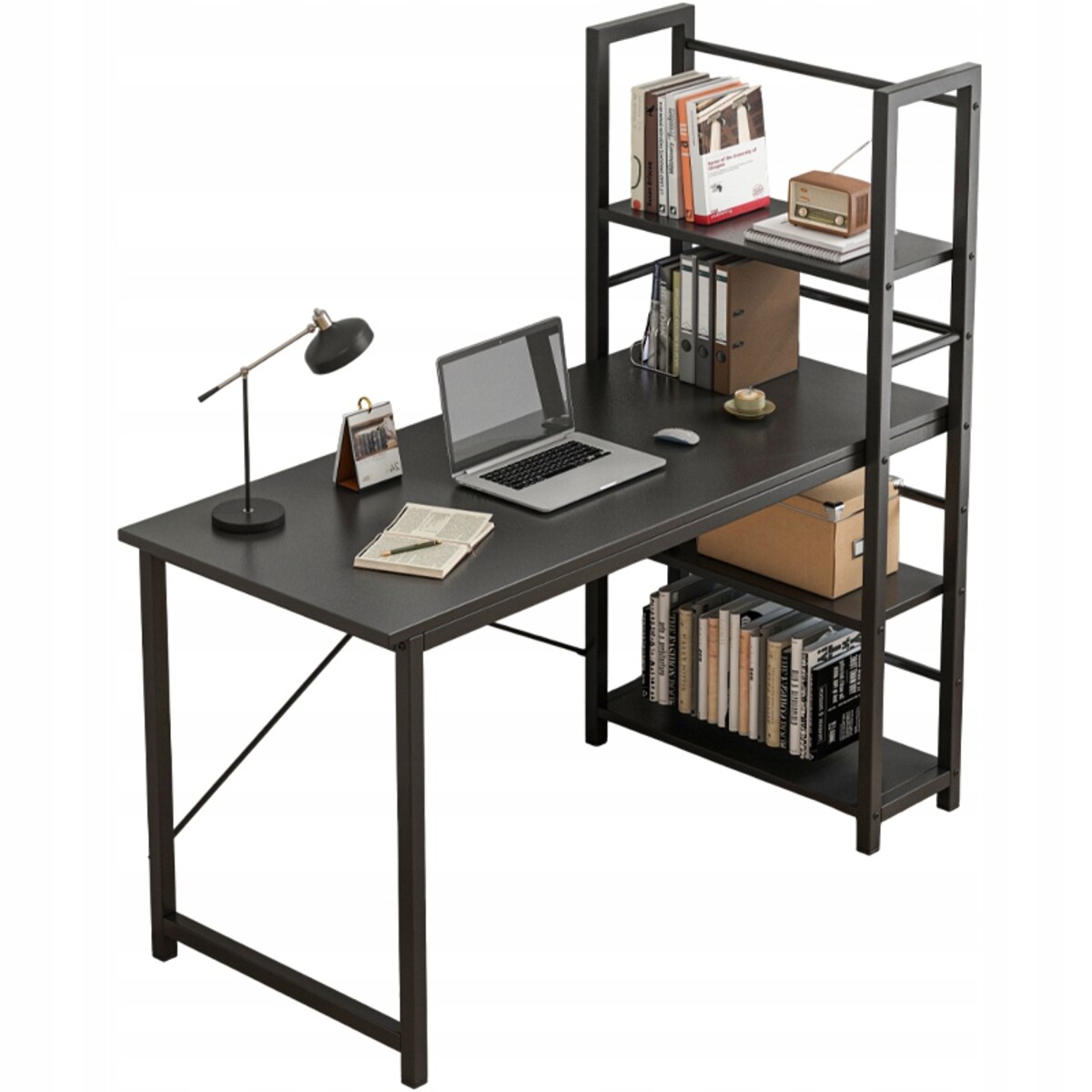 Biurko komputerowe stolik loft czarne industrialne z regałem 120 cm