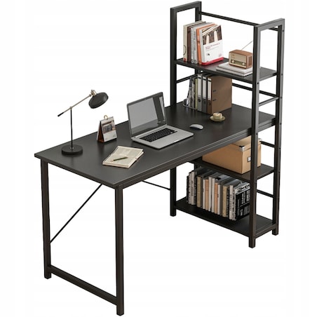 Biurko komputerowe stolik loft czarne industrialne z regałem 120 cm