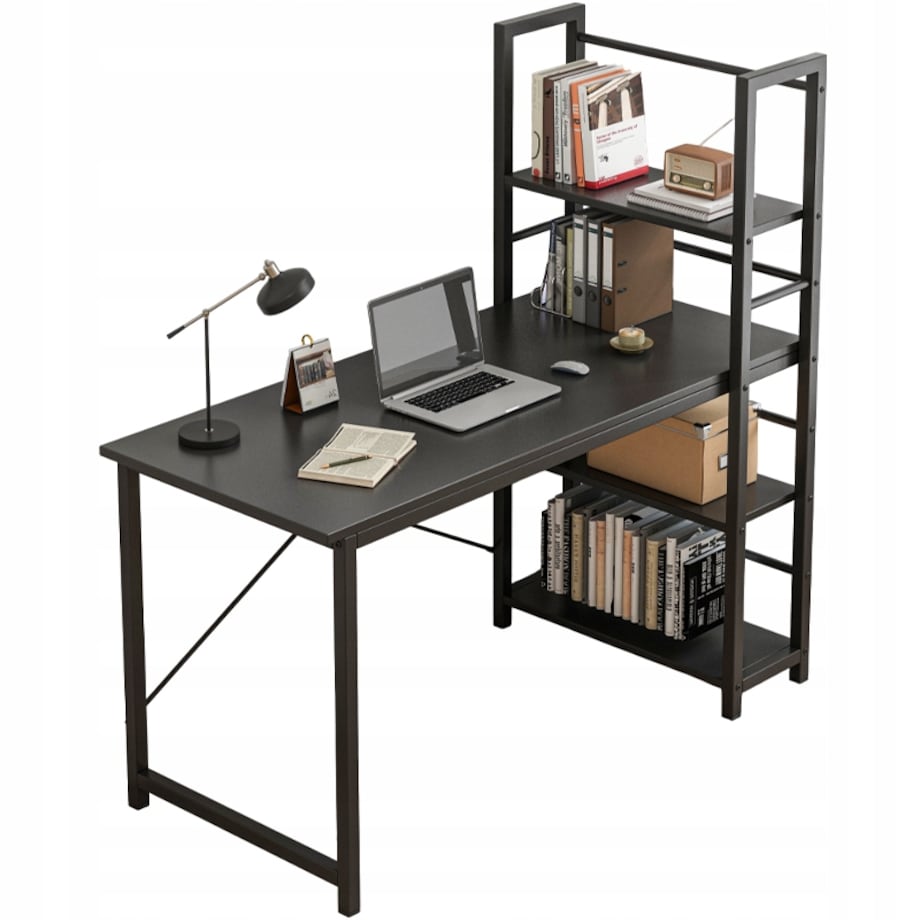 Biurko komputerowe stolik loft czarne industrialne z regałem 120 cm