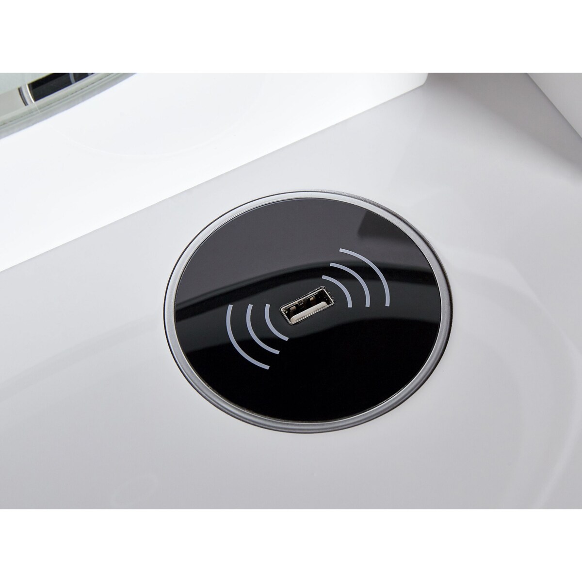 Toaletka 4 szuflady lustro LED ze stołkiem biało-czarna SOYE