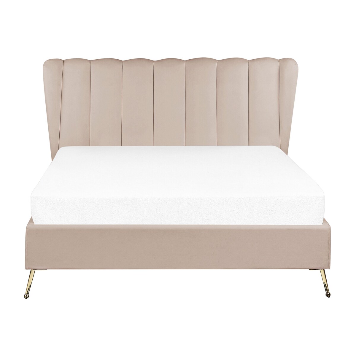 Łóżko welurowe 140 x 200 cm z portem USB beżowoszare MIRIBEL