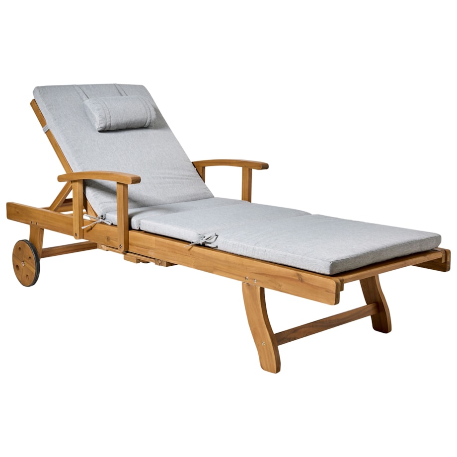 Leżak ogrodowy z poduszką JAVA PREMIUM Drewno akacjowe Szary