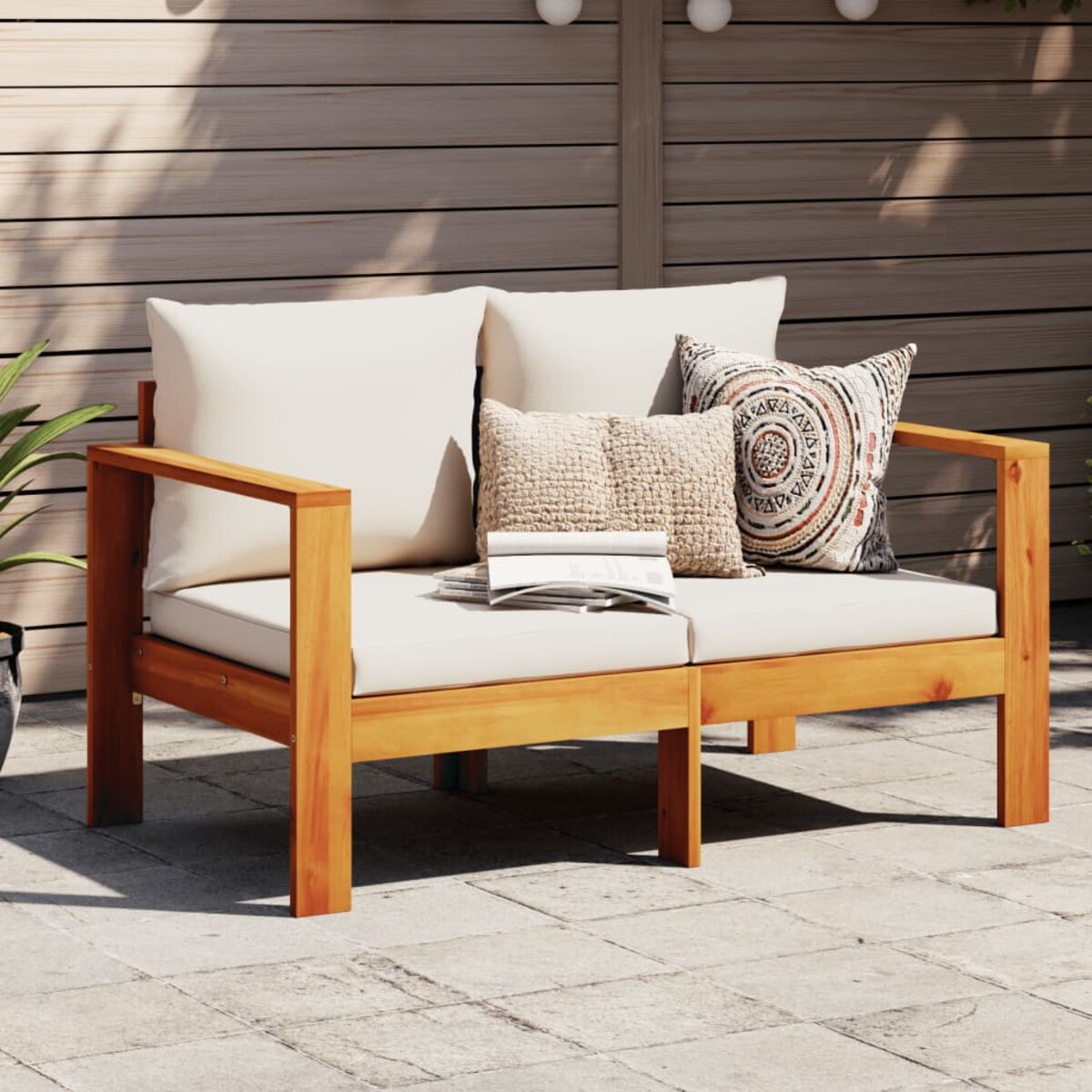 vidaXL Sofa ogrodowa z poduszkami, 2-osobowa, lite drewno akacjowe