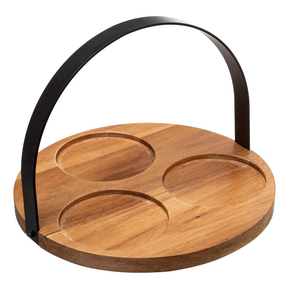Miseczki na przekąski czarne na drewnianej tacy z uchwytem