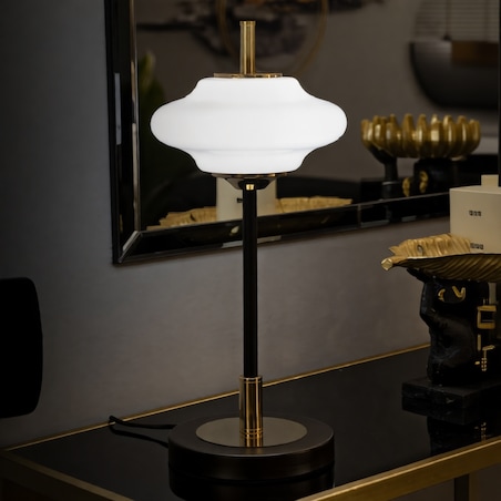 Lampa stołowa Vintage, kolor złoty, czarny i biały, żelazo i szkło, 22 x 22 x 46 cm, 1 x E14, do salonu i sypialni, Mauro Ferretti