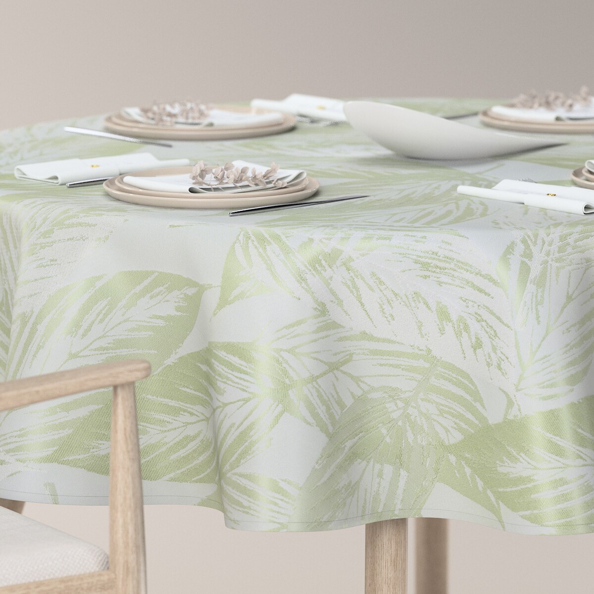 Obrus okrągły 130 x 130 cm zielone liście