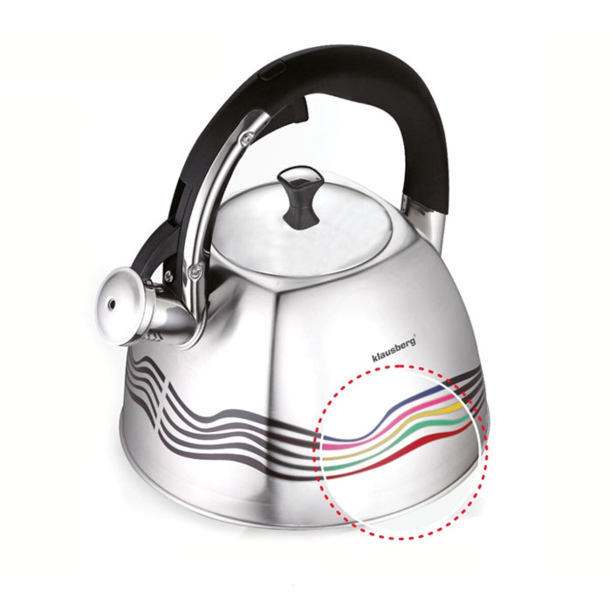 Czajnik stalowy z gwizdkiem 3.0L zmieniający kolor indukcja KLAUSBERG