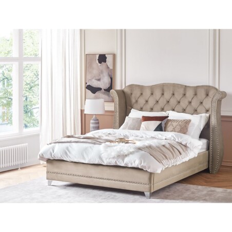 Łóżko welurowe 180 x 200 cm szarobeżowe AYETTE